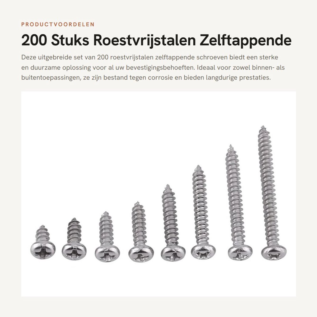 Dailygoods- Zelftappende Schroeven 200 Stuks - Roestvrij Staal SS304 - Platte/Ronde Kop - M3 Afmetingen - Montage/Boorschroeven - Schroevenset