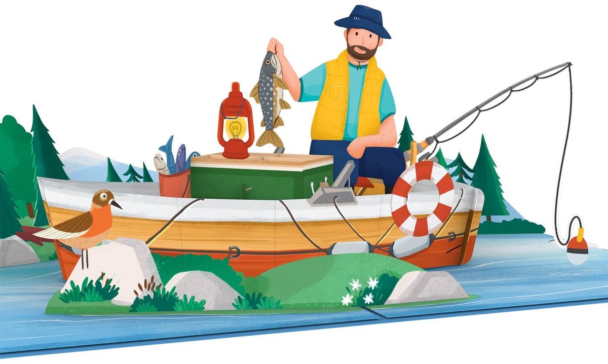 Dailygoods- Pop-up Kaart Vissen - Grappige 3D-Verjaardagskaart - Geldcadeau voor Vissers - Uitnodiging voor Visuitstapje - Vaderdagkaart voor Papa - Bijzondere Papierkunst - Wenskaart