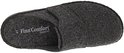 Bovenaanzicht van een antracietgrijze vilten slipper met "Finn Comfort Germany" op de binnenzool.