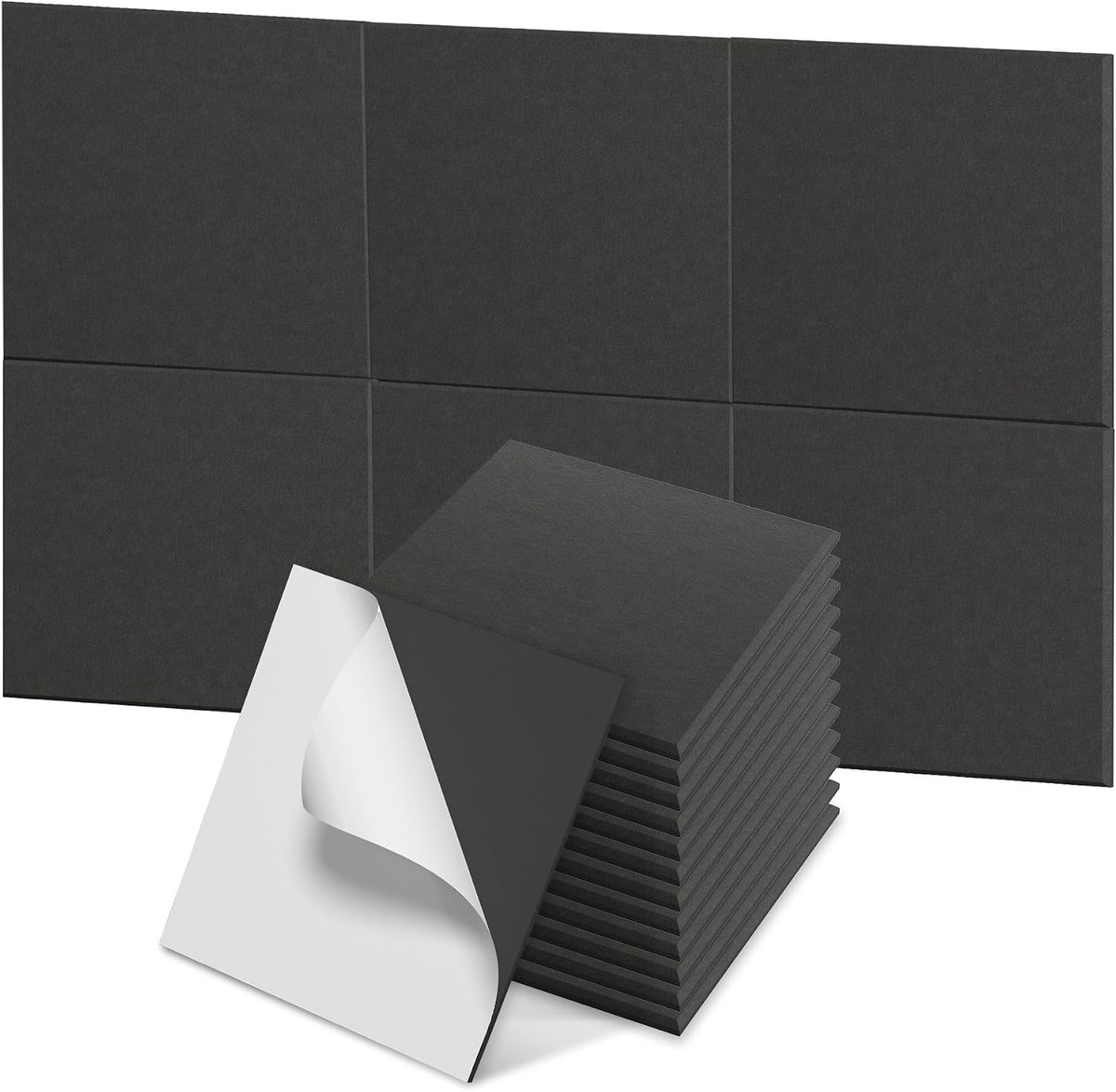 12 Stuks Plat Zelfklevende Akoestische Panelen 30x30cm, Geluiddempende Polyestervezel Muurpanelen Geluidsisolatie voor Studio, Kantoor en Slaapkamer, Zwart – NAIZY