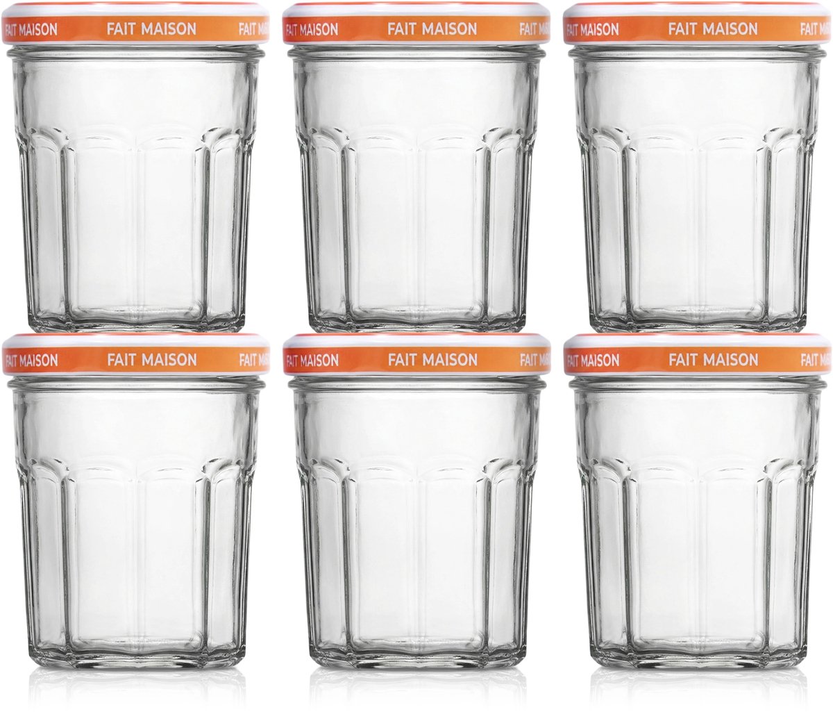 Le Pratique | Jampotten met deksel (6x 385ml) | Geschikt voor Warm Afvullen | Ø82mm | Set van 6 Confituurpotten met Twist-Off Deksel - Made in France