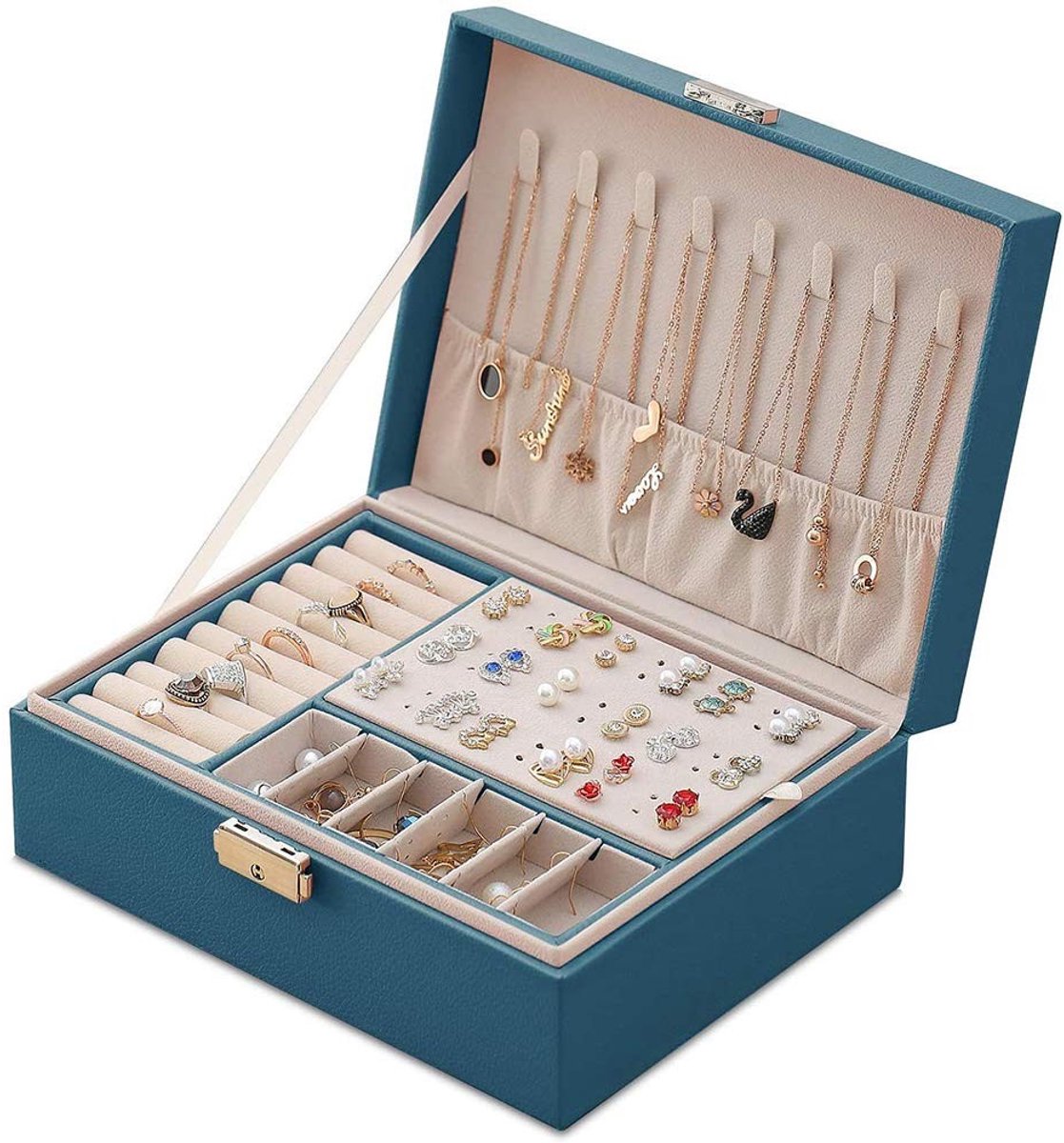 Dailygoods- Sieradenkistje Hoogwaardig Kunstleer - Juwelendoosje - Sieradendoosje - Sieradenorganizer - 2 Lagen - Fluwelen Voering - Juwelendoos