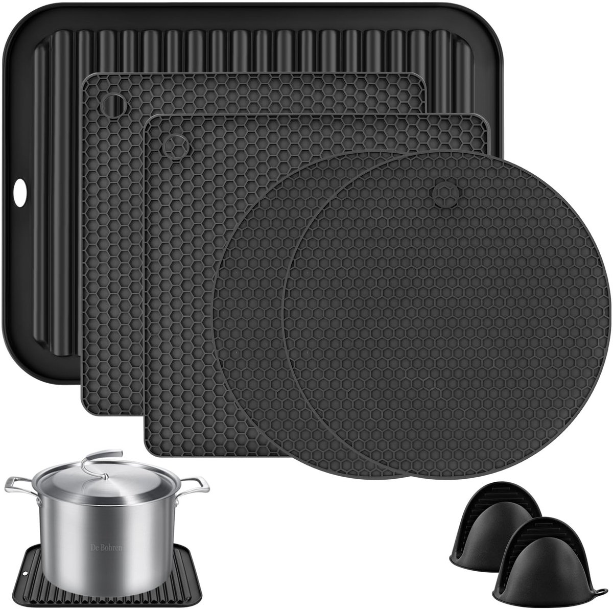 Dailygoods - Set van 7 Hittebestendige Siliconen Pannenlappen - Multifunctioneel en Antislip