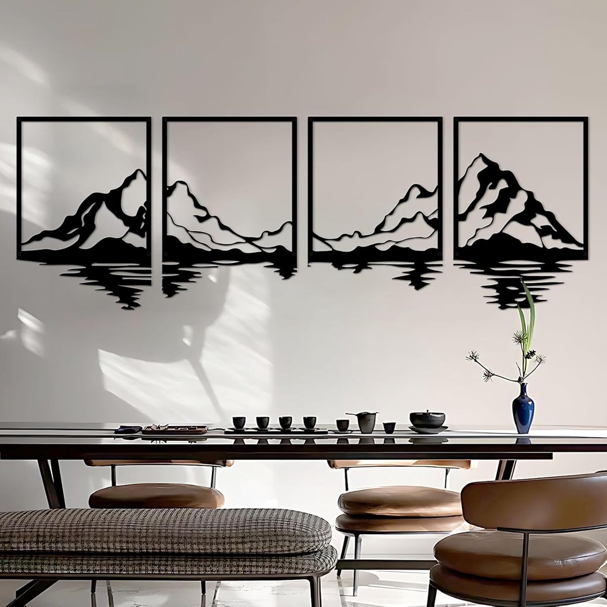 4 Stuks Metalen Berg Muurdecoratie - Grote Berg Muurdecoratie, Bos Decoratieve Schilderij - Geschikt Voor Woonkamer, Slaapkamer, Kantoor - Binnen En Buiten (127x40 cm)
