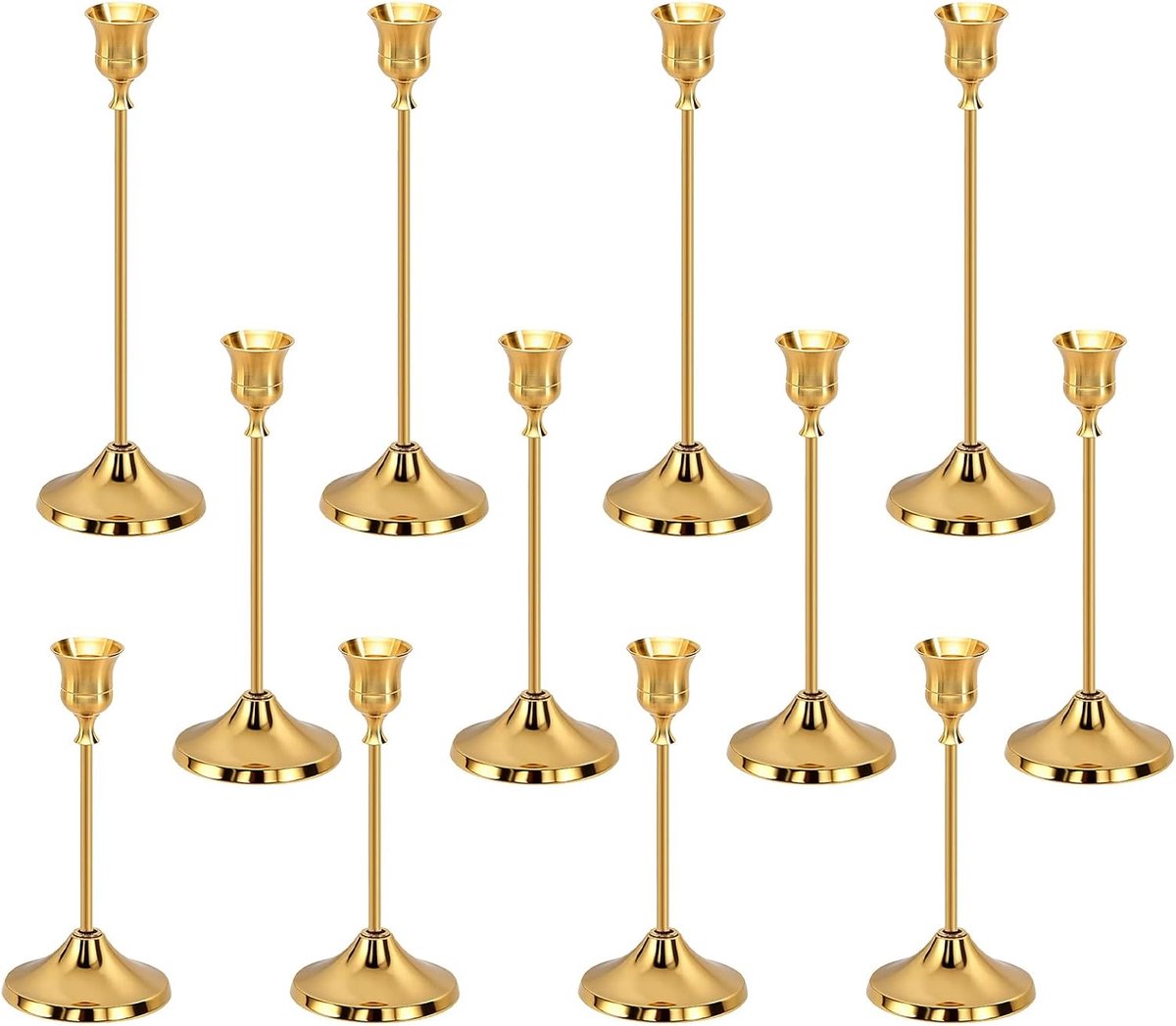 Goud, 12 stuks kaarsenstandaard voor staafkaarsen, gouden kaarsenhouder, vintage kaarsenluchter, bruiloftskaarsstandaard voor tafel, bruiloft, housewarming, cadeau, Kerstmis