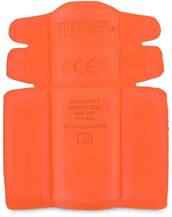 Een oranje Herock kniebeschermer met geribbelde structuur.