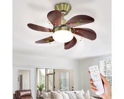 NETTLIFE Plafondventilator Met Verlichting - E27 - messing - 6 Bladen Ventilator - met Afstandsbediening - 75cm - Timing Plafondlamp - Voor Woonkamer | Slaapkamer | Keuken | Eetkamer