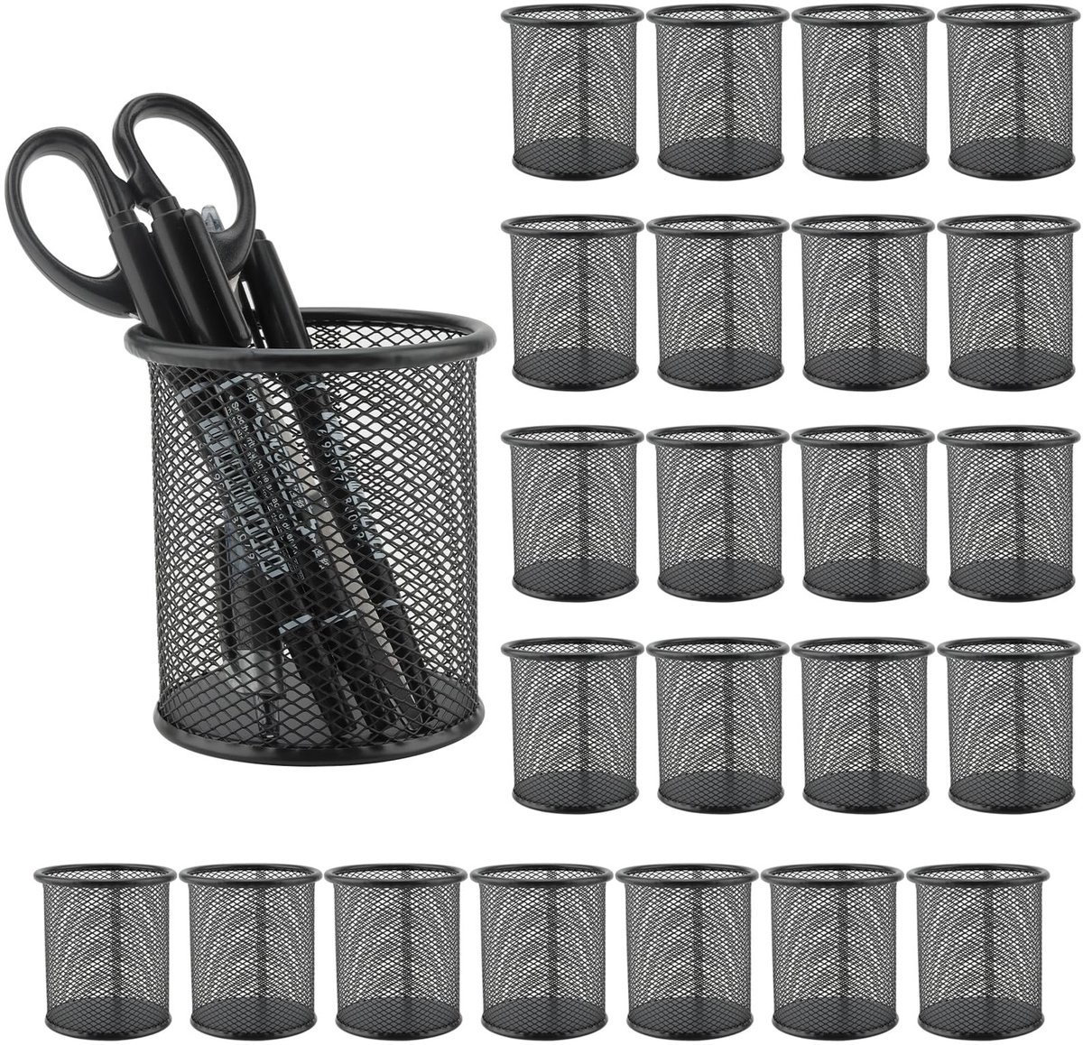 Dailygoods- Penhouder Metalen - Zwarte Mesh - Bureau Organizer - Potloodhouder - 24 Stuks - Eenvoudig Onderhoud - Pennenbeker