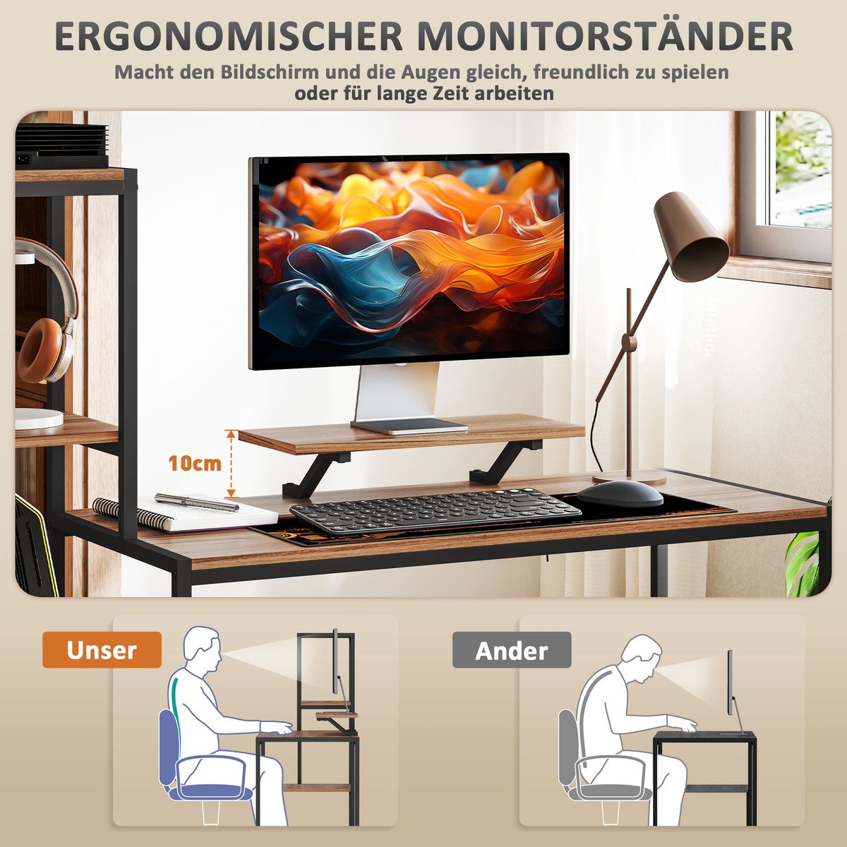 YYchan computerbureau - bruin - 150 x 48 x 125 cm - met opbergruimte