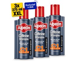 Alpecin Cafeïne Shampoo C1 3x 375ml | Voorkomt en Vermindert Haaruitval | Natuurlijke Haargroei Shampoo voor Mannen