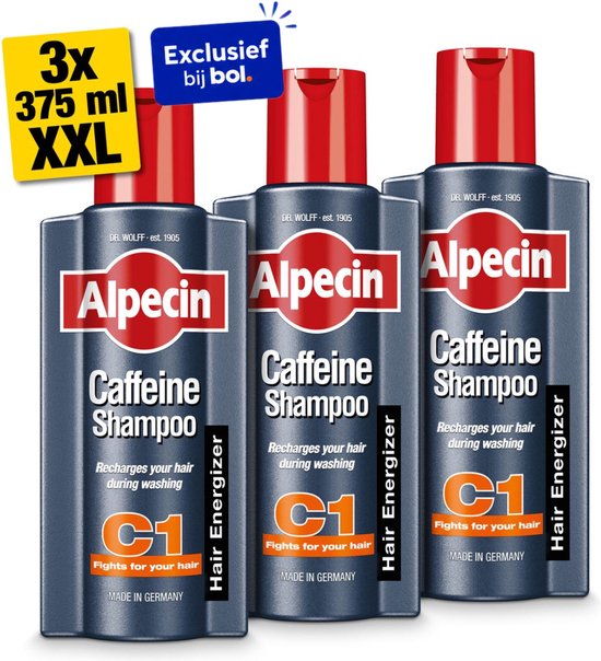Alpecin Caféine Shampooing C1 3x375ml | Prévient et réduit la chute des cheveux | Shampooing naturel de croissance des cheveux pour hommes