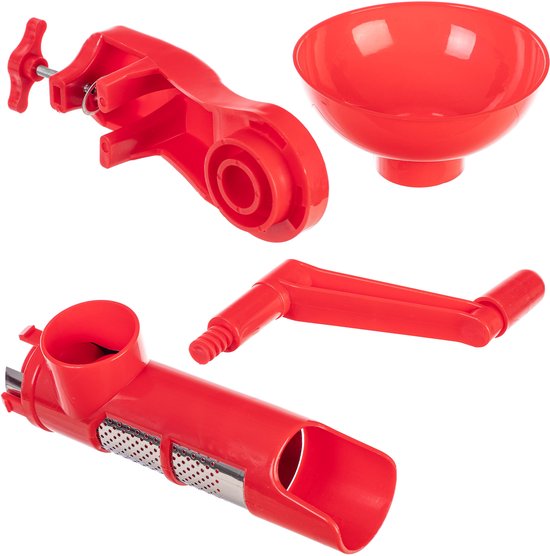 KADAX Handmatige tomatenpers, puree-molen van roestvrij staal en kunststof, tomatensapcentrifuge, puree-machine met handkruk, trechter, pureezeef, tafelklem van kadax — afbeelding 4