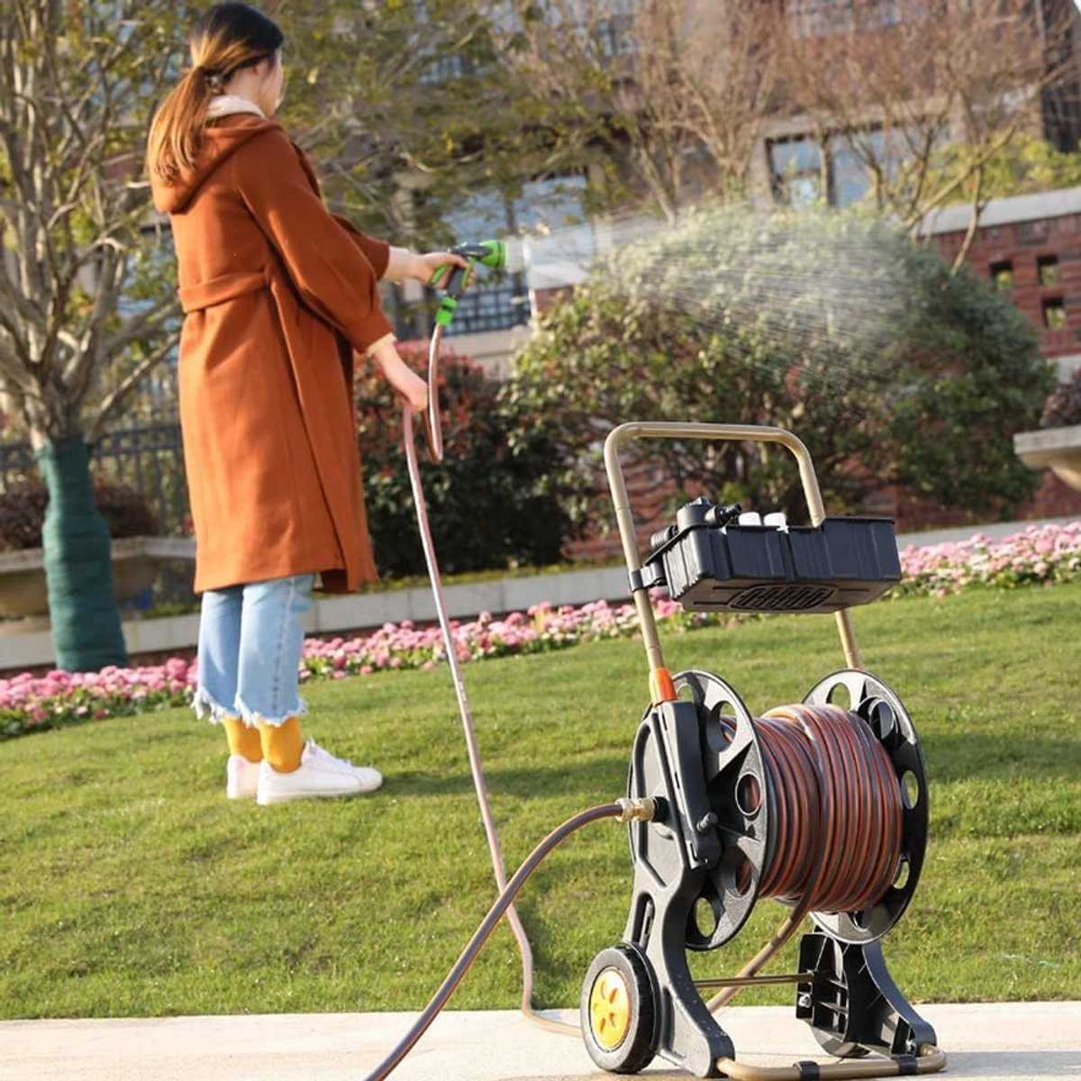 Tuinslang Haspel - Slangwagen Wielen - Tuin Besproeien - Opbergmand Ontwerp - Niet gespecificeerd - Zwart