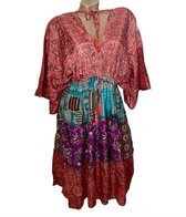 Dames Boho Jurk kort R/14 (poly) silk Onesize M-XL (38-42) roze/turqoise/paars/goud