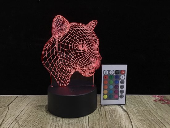 3D Panter Lamp - Panter Nachtlampje - 16 Kleuren - Met Afstandsbediening - Kinderkamer Lamp - Dieren Lamp - Sfeerlamp van LEDyourLight — afbeelding 4