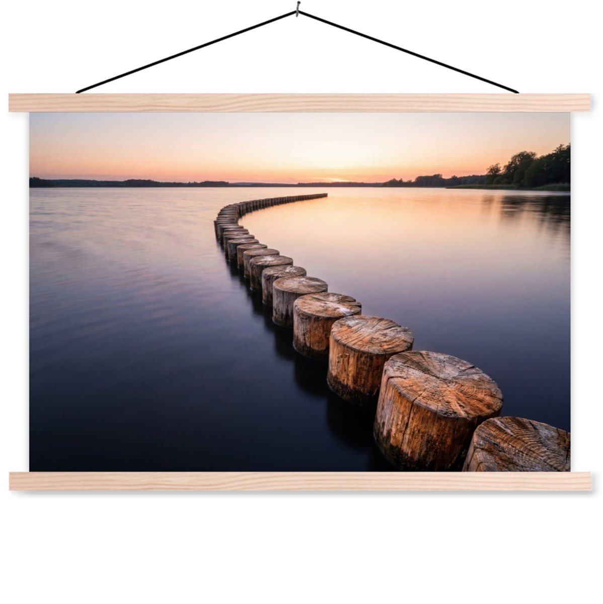 Posterhanger incl. Poster 120x80 cm - Schoolplaat - Hout - Palen - Water - Textielposter -