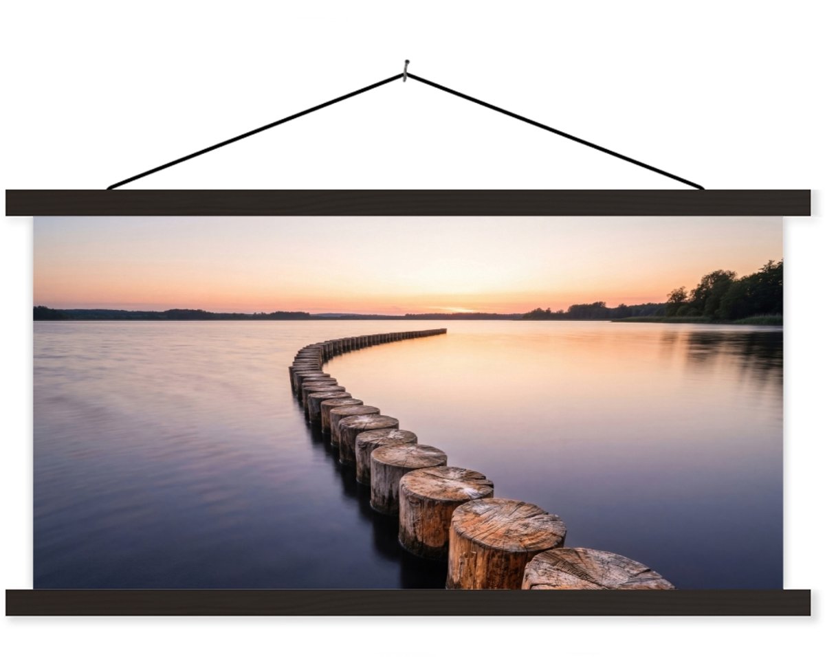 Posterhanger incl. Poster 120x60 cm - Schoolplaat - Hout - Palen - Water - Textielposter -