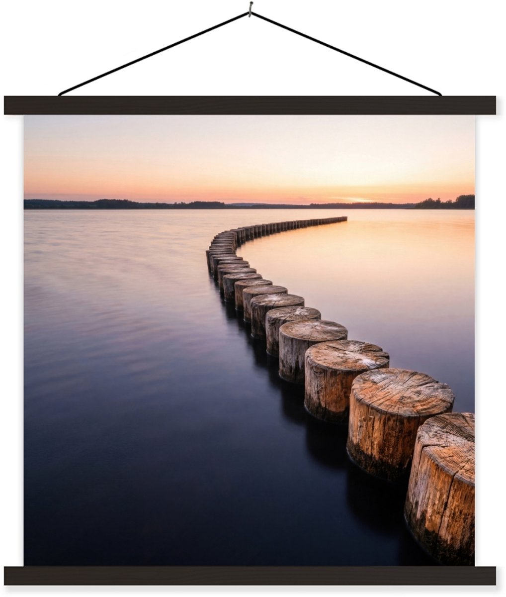 Posterhanger incl. Poster 120x120 cm - Schoolplaat - Hout - Palen - Water - Textielposter 