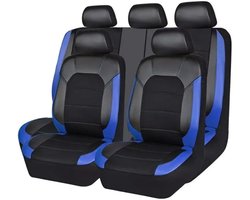 Autostoelhoezen Set - Stoelbeschermers Auto - Interieur Beschermen - Waterdicht Ademend Leer - 5 Zitplaatsen - Zwart-Blauw