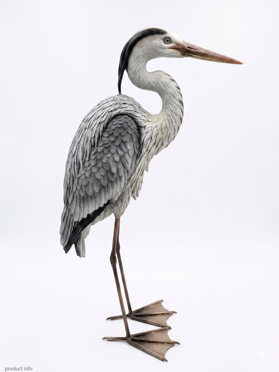 Levensechte Blauwe Reiger Tuinbeeld - 76 cm Hoog - Polystone - Gedetailleerde Reiger voor Vijver en Tuin - Reigerverschrikker / Decoratiebeeld
