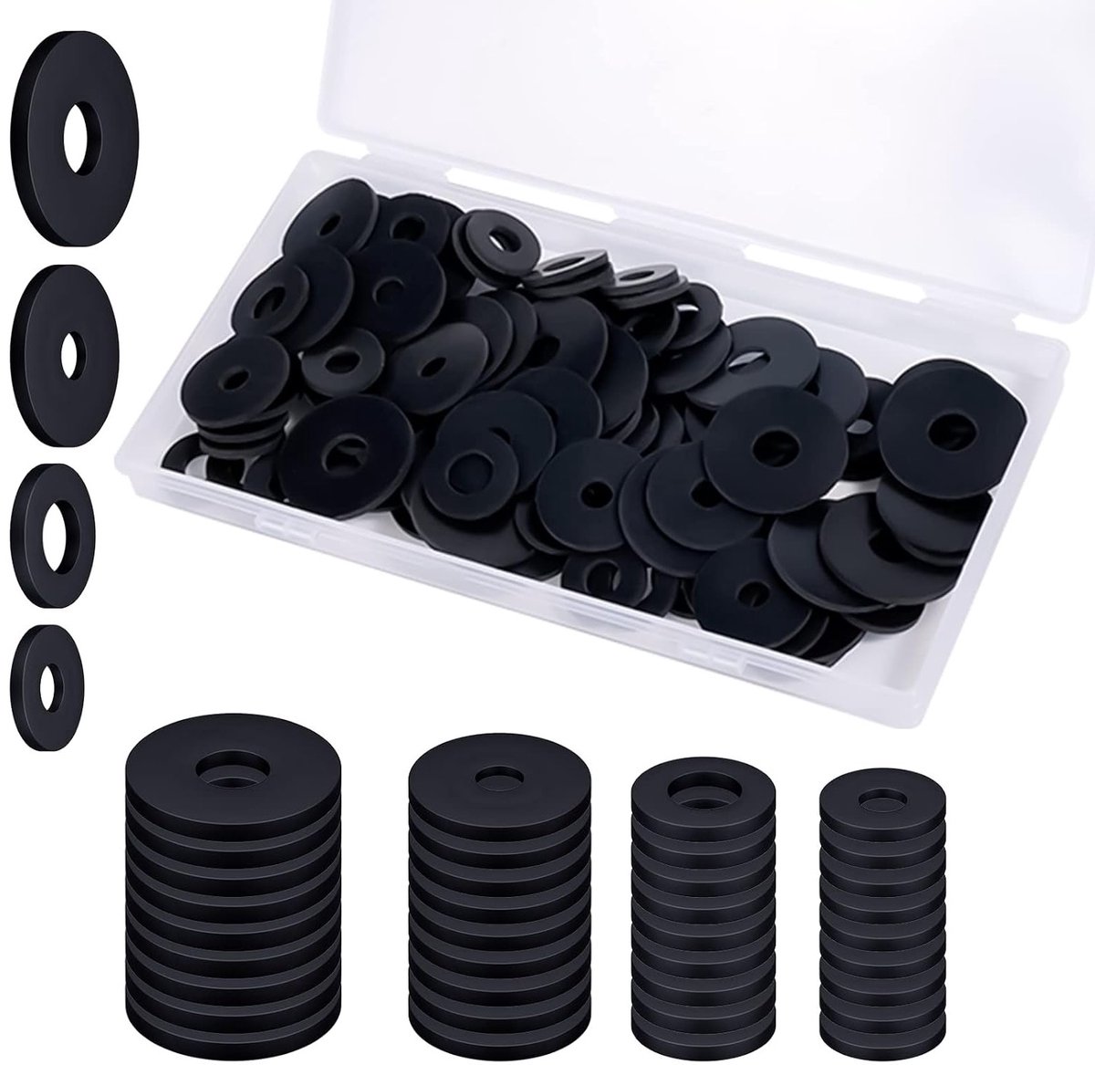 100 Stuks Platte Rubber Ringen Assortiment, 18/20/25/30mm Zwarte Rubberafdichtingen voor Huishoudelijke Apparaten, Kranen en Schroeven