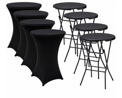 4x Zwarte Statafel + Zwarte Statafelrok x 4 – ø80 cm x 110 cm hoog - Cocktailtafel - Hoge staan tafel - Breed Blad - Inclusief zwarte Statafelhoes - Staantafelrok Stretch - Bartafel rond - Sta tafel Horeca
