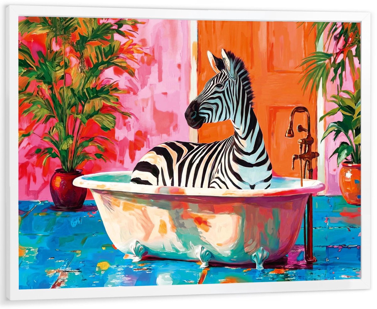 Schilderij Zebra in Bad - 50 x 70 - Hout - REINDERS