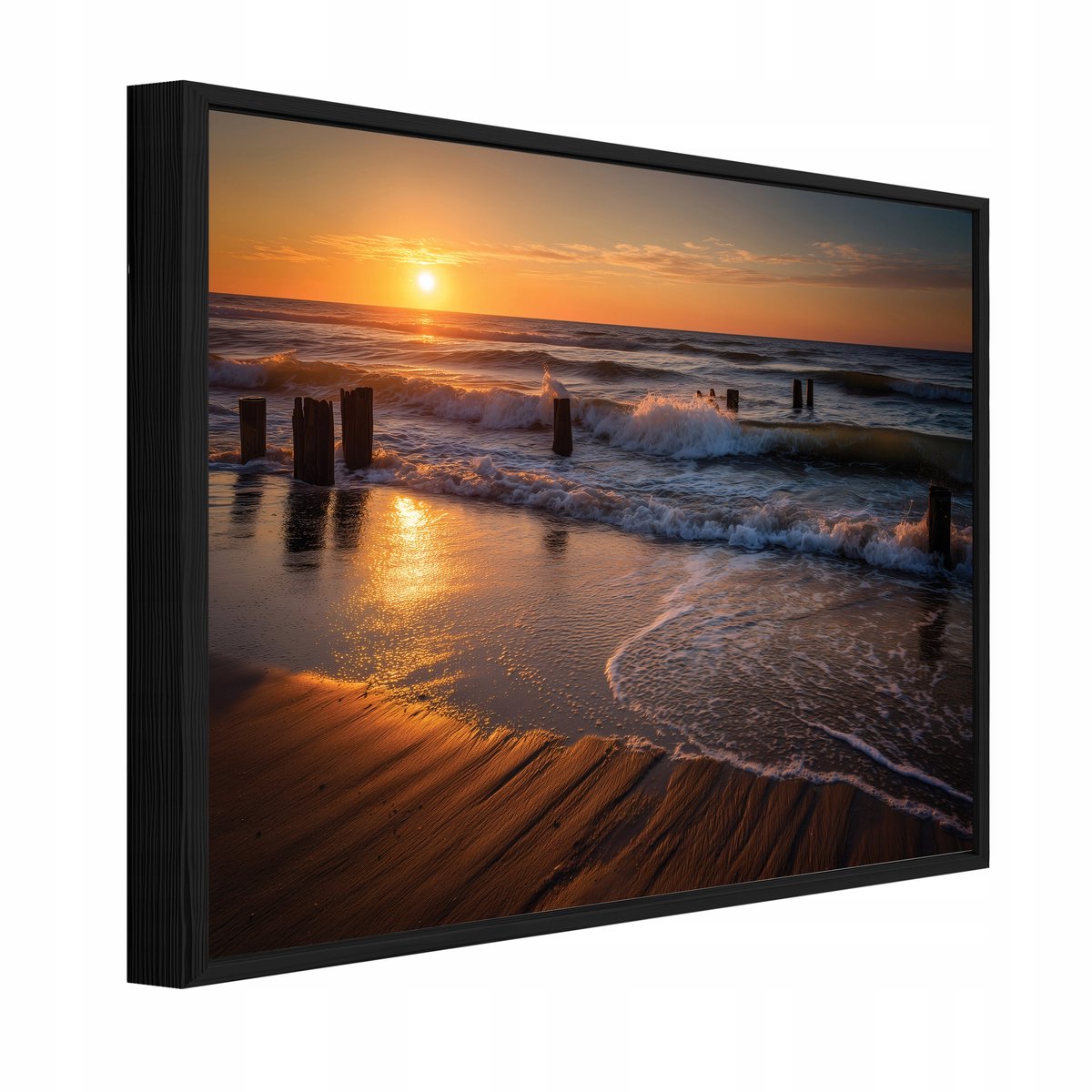 WALLARENA Schilderij op canvas in zwarte lijst - 120x80 cm - zee landschap natuur - wanddecoratie woonkamer en slaapkamer Veelkleurig