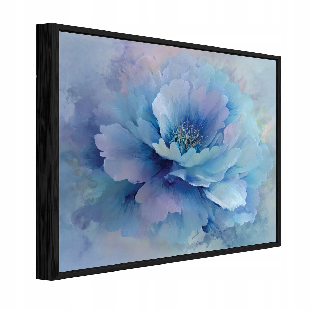 WALLARENA Schilderij op canvas in zwarte lijst - 60x40 cm - blauwe bloemen - wanddecoratie woonkamer en slaapkamer Veelkleurig