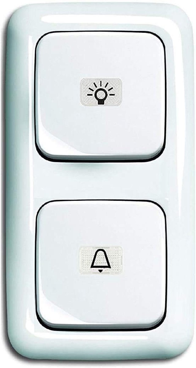Bel en lichtschakelaar set - Schakelaar combinatie - Woning installatie - Permanent verlichte symbolen - 2-voudig frame - Alpinewit