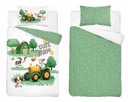 Farm Boerderij Dekbedovertrek 100x135 Katoen Duurzaam 2in1 Junior Peuter Ledikant Traktor Tractor Trekker