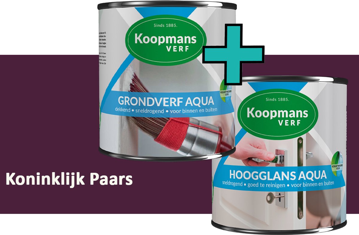 Koopmans Grondverf Aqua en Hoogglans Aqua Verfset - Binnen en Buiten - Koninklijk Paars - 2x 1,5 l