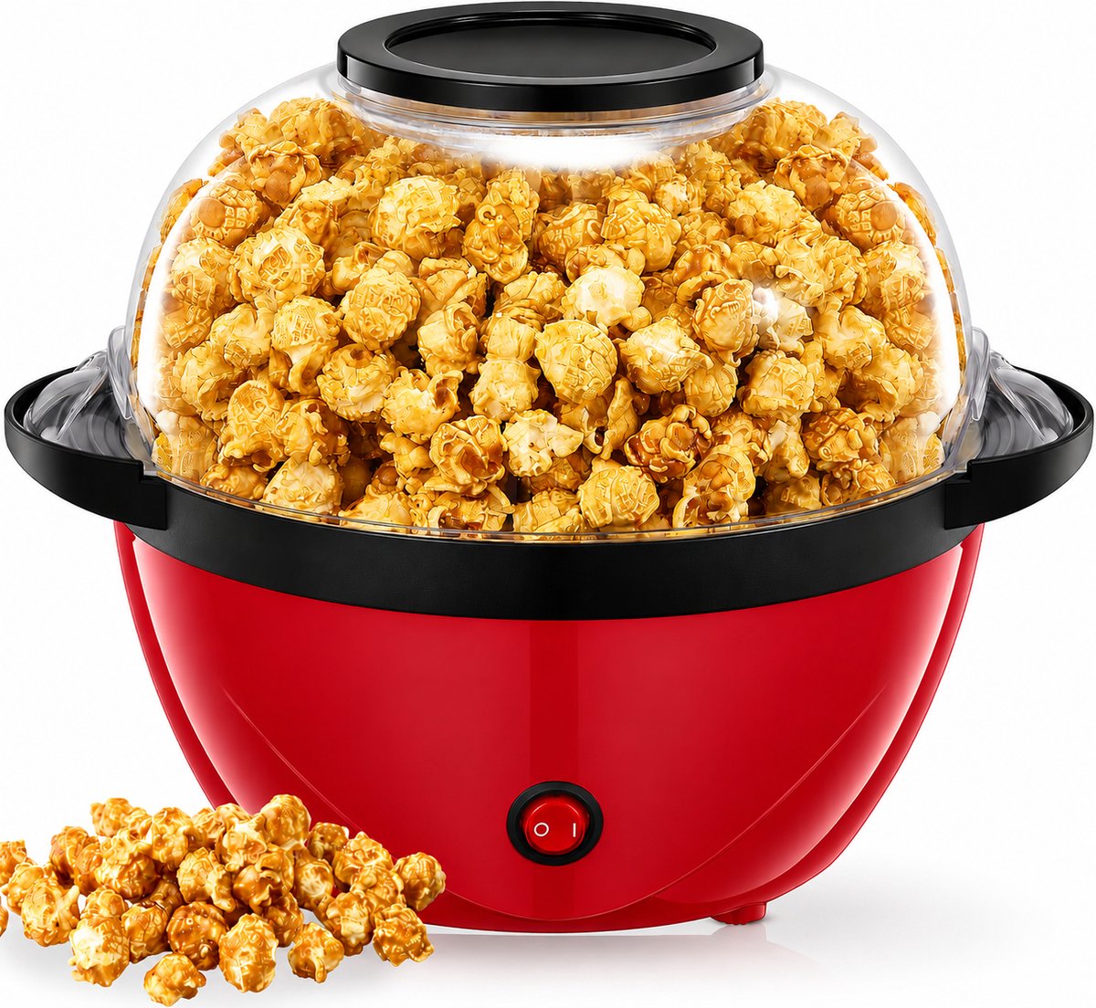 Popcornmachine 3,5L – 99% Popcornopbrengst – Antiaanbaklaag – Transparante 2-in-1 Kom – Suiker & Olie – Stil & Snel – Rood