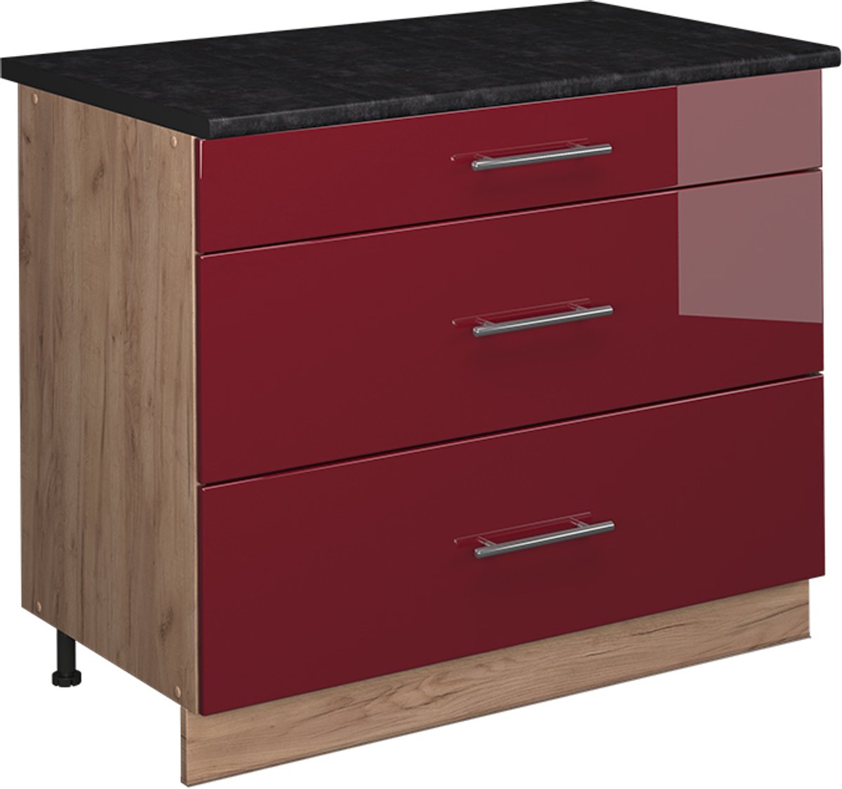 Vicco Keukenonderkast Fame-Line, Bordeauxrode hoogglans/Goudkleurig Eiken, 100 cm, WB Antraciet