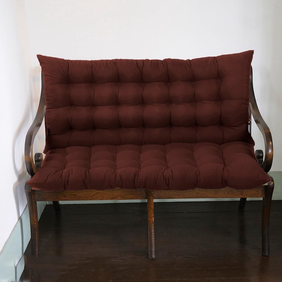 Tuinbankkussen met rugleuning - Zitkussen buiten - Buiten ontspannen - Antislip ontwerp met banden - 150 x 100 cm - Bruin
