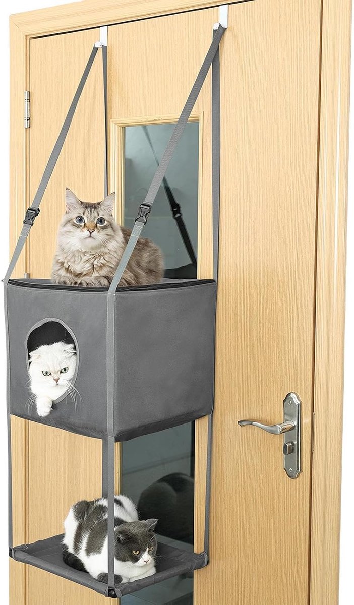 Kattenhangmat Deur - Klimrek Katten - Katten Vermaken - Driehoekig Mechanisch Ontwerp - 40x34cm - Grijs