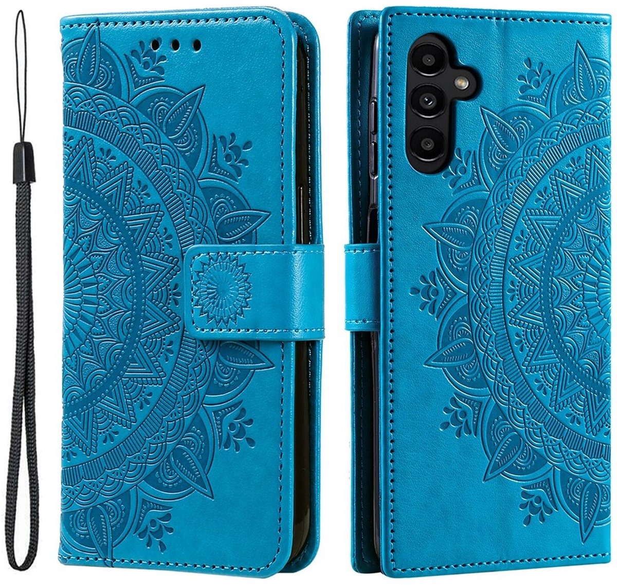 Mandala Book Case Geschikt voor Samsung Galaxy A36 - Hoesje met Pasjeshouder Blauw