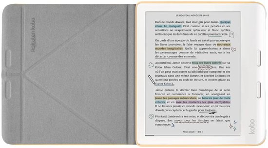 Kobo Libra Colour Hoes voor eReader - SleepCover - Geel - Ingebouwde standaard van Kobo — afbeelding 4