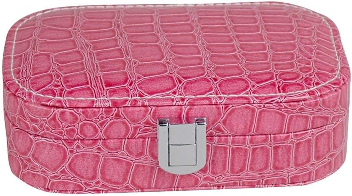 Sieradendoos - Reis etui - Sieraden bewaren - Met spiegel - 15 x 10 x 4.5 cm - Roze rood