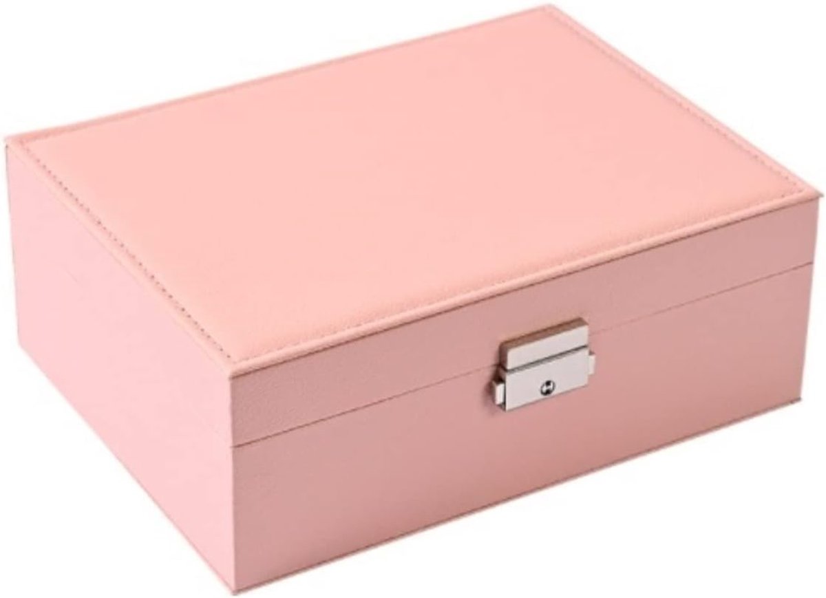 Juwelendoos Organizer - Sieradenkistje Opberger - Sieraden Opbergen - Dubbele Laag - Medium - Roze