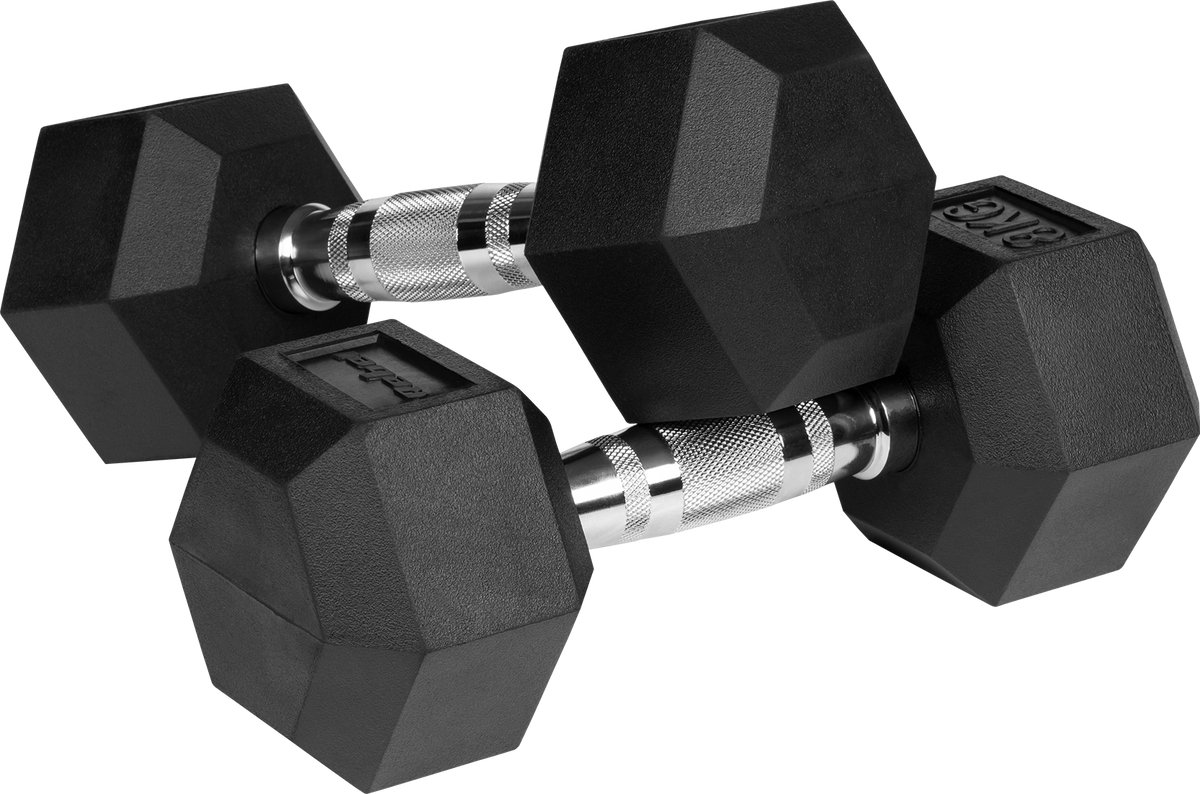 Rebel Active Serie - Hexagonale Gietijzeren Gewichten - 8 kg Set - Rubberafwerking thumbnail 2