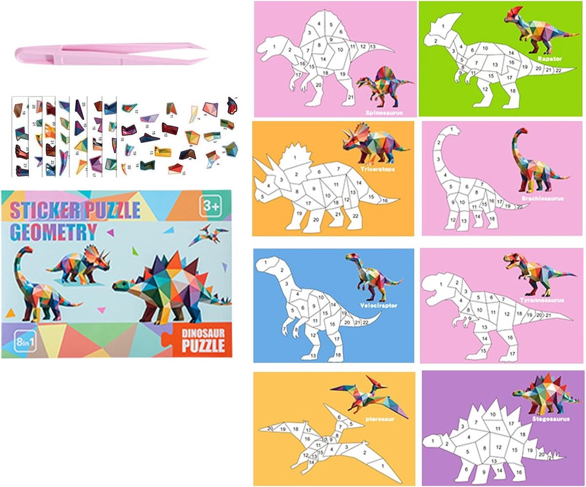 Zelfklevende Puzzelboeken - Stickers op Nummer - Creatief Knutselen - Genummerde Combinaties - 28 x 20.5 cm - Dinosaurus