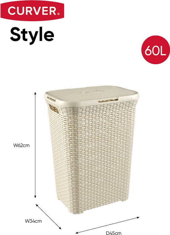 Curver Style Wasmand met Deksel - 60L - Vintage wit