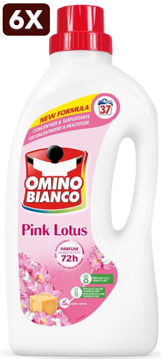 6 x Omino Bianco - Roze Lotus - Wasmiddel - Witte & Gekleurde Was - 37 Wasbeurten