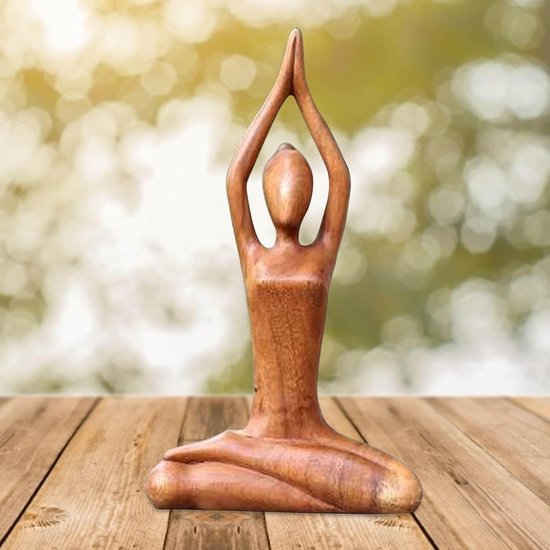 Yoga Beeld - Yogabeeldje Meisje - Meditatie Decoratie - Handgemaakt Hout - 18 cm - Bruin — afbeelding 4