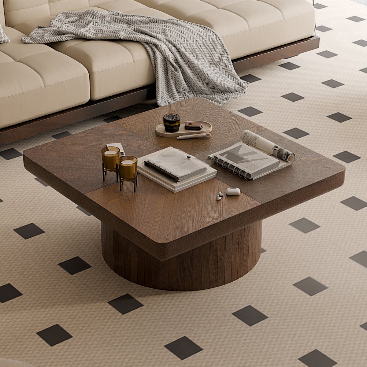 MIVRAY Salontafel - Vierkant Design Met Parquet Blad - Voor Woonkamer En Moderne Interieurs - Houtlook Walnoot