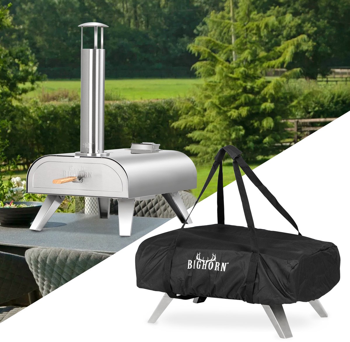 Bighorn Wood Pellet Pizza oven voor buiten - Pizza Gourmet - Pizzaoven Barbecue - Edelstaal - Tot 460°C - met Draagtas – foto 6