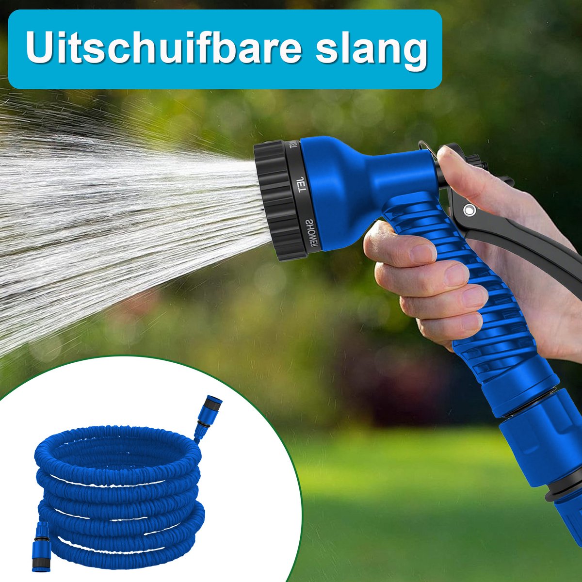 Uitschuifbare Tuinslang / Flexibele Slang – 15 meter (50FT) – Blauw – 0,4 MPa werkdruk – Licht, duurzaam & knoopvrij – Voor tuin, auto, terras & planten – Incl. handleiding thumbnail 4