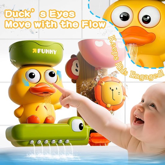 COOAU - Schattig dieren badspeelgoed voor peuters - eend - leeuw - krokodil - waterval badwand speelgoed - roterende water sprinkler douche speelset - vroegontwikkelend badkamer sensorisch speelgoed voor jongens en meisjes van Cooau — afbeelding 5