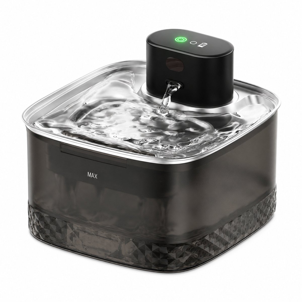 Gloovon® Kattenfontein - Draadloos met Sensor & RVS 304 Drinkbak - 2 Liter Waterfontein - Fluisterstille Accu Drinker - Zwart